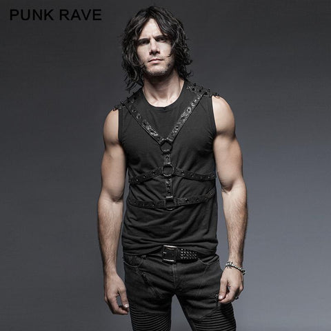 Black Sleeveless Stripe Tank Tops Punk Vest For Men