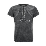 Black Soilder Open Collar Short Sleeve Cotton Punk Shirts For Men