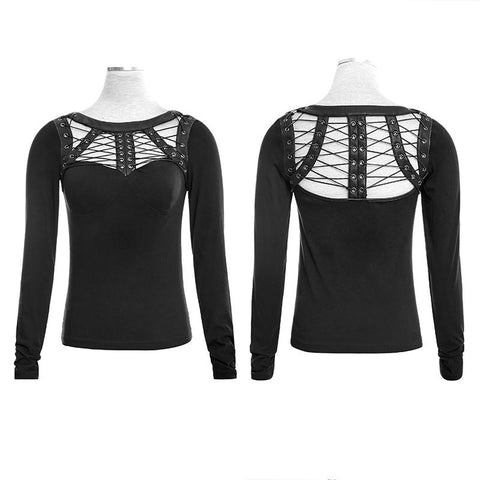Black Sexy Spider Pattern 100% Cotton Skinny Backless Punk Shirts