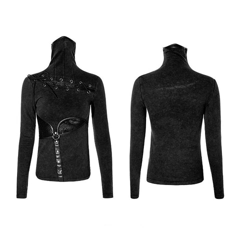 Coffe Steampunk Tight Mesh Punk Shirts With High Collar