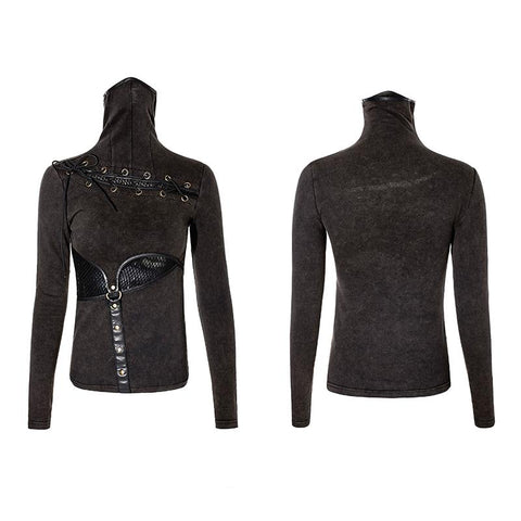 Coffe Steampunk Tight Mesh Punk Shirts With High Collar