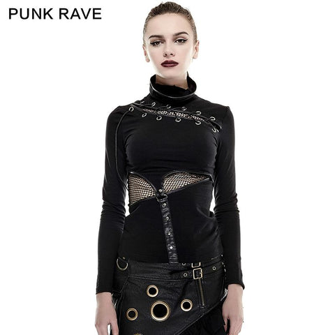 Coffe Steampunk Tight Mesh Punk Shirts With High Collar
