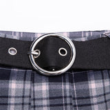 Belt pleated plaid half skirt
