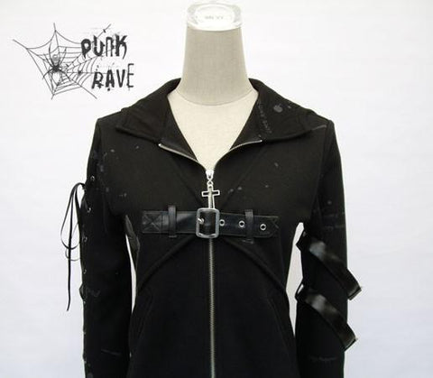 Black Long Sleeve Punk Jacket With Hood For Men