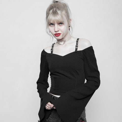 Personality Punk Chiffon Off Shoulder T-shirt For Women