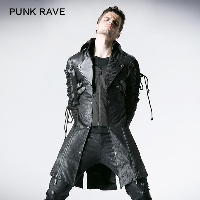 Studded Special Hot Fit Leather Long Gothic Coat PUNK RAVE UK