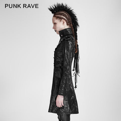 Fashion Black Long Leather Punk Trench Coats With Standing Collar