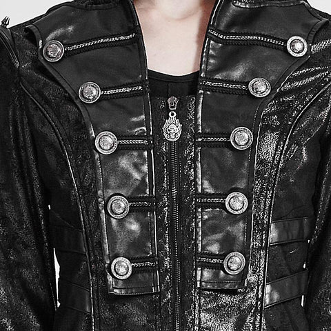 Fashion Black Long Leather Punk Trench Coats With Standing Collar