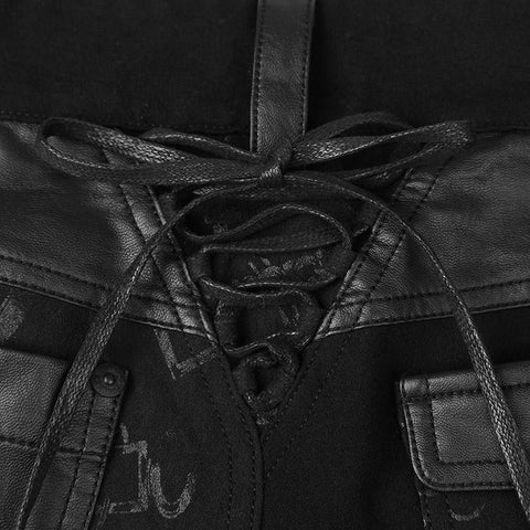 Long Women Punk Pants In Sexy Black With Dark Chain Printed