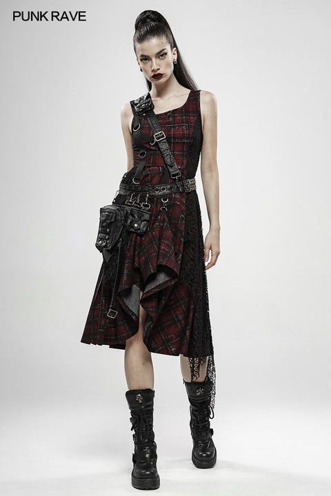 Punk Rebellious Girl Irregular Dress - Red
