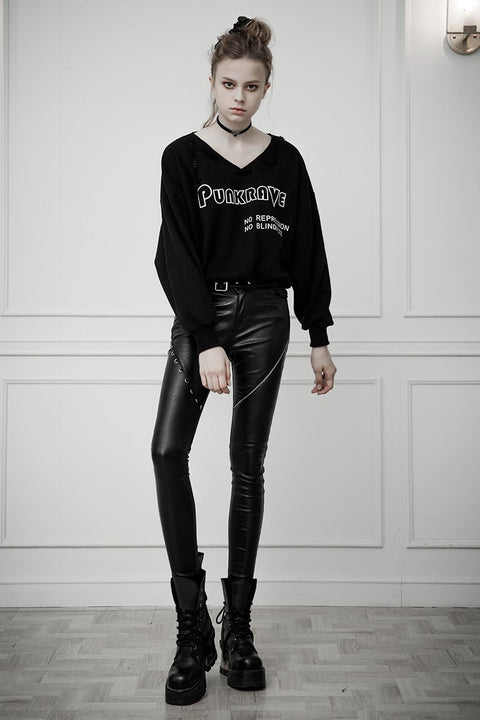 Heavy Industry Asymmetric Metal Design Skinny PU Pants
