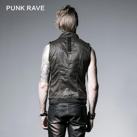 Brown Sleeveless Punk Vest With Standing Collar