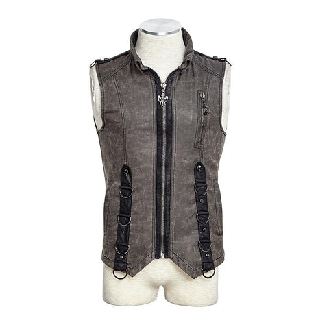 Brown Sleeveless Punk Vest With Standing Collar