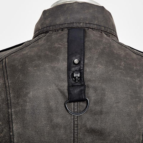 Brown Sleeveless Punk Vest With Standing Collar