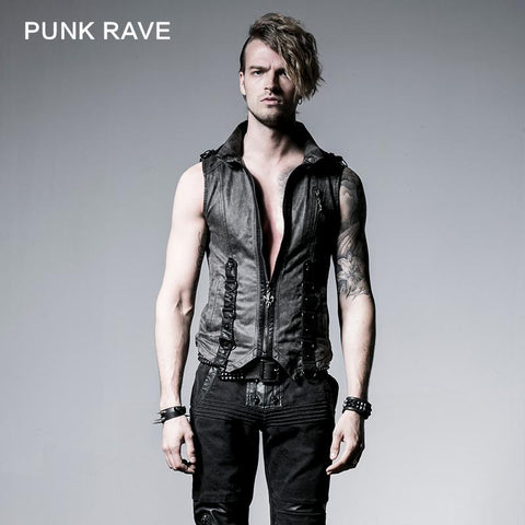 Brown Sleeveless Punk Vest With Standing Collar