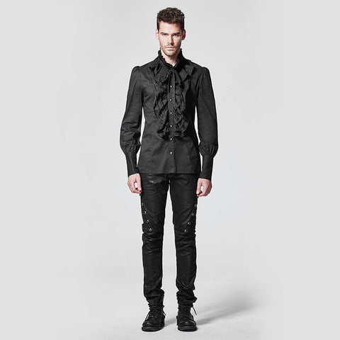 Black Bubble Long Sleeve Gothic Shirt With Lace High Collar