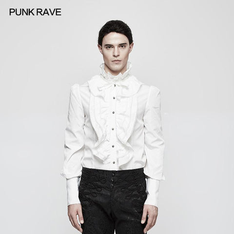 Black Bubble Long Sleeve Gothic Shirt With Lace High Collar