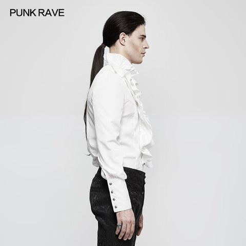 Black Bubble Long Sleeve Gothic Shirt With Lace High Collar