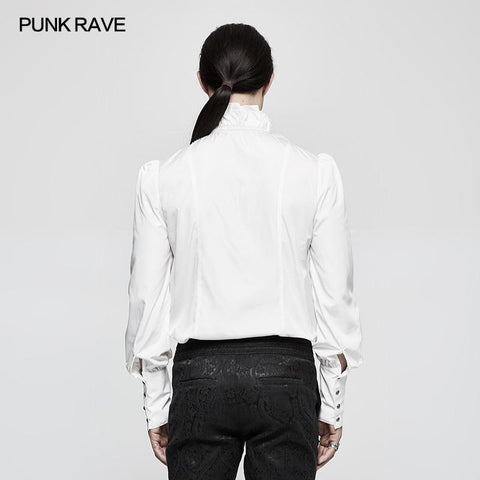 Black Bubble Long Sleeve Gothic Shirt With Lace High Collar