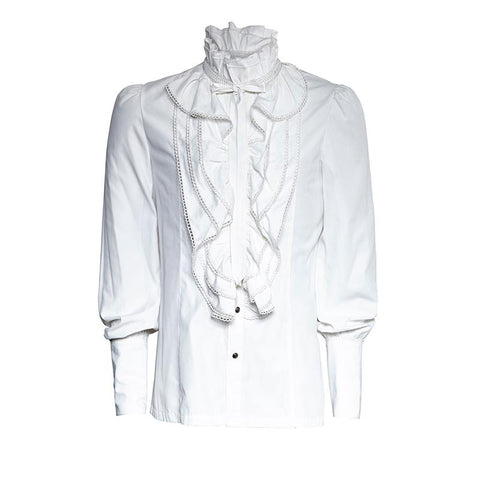 Black Bubble Long Sleeve Gothic Shirt With Lace High Collar