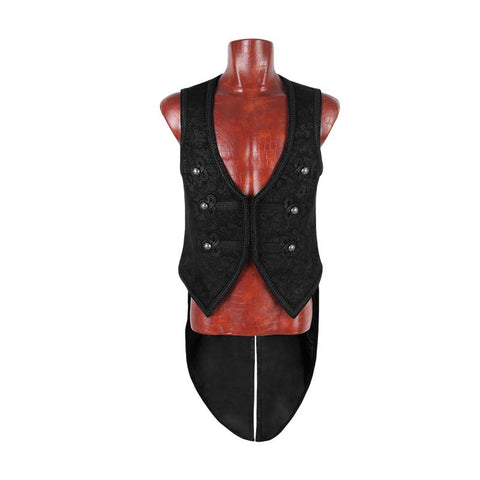 Black Embossed Pattern Gothic Vest With Swallow Tail