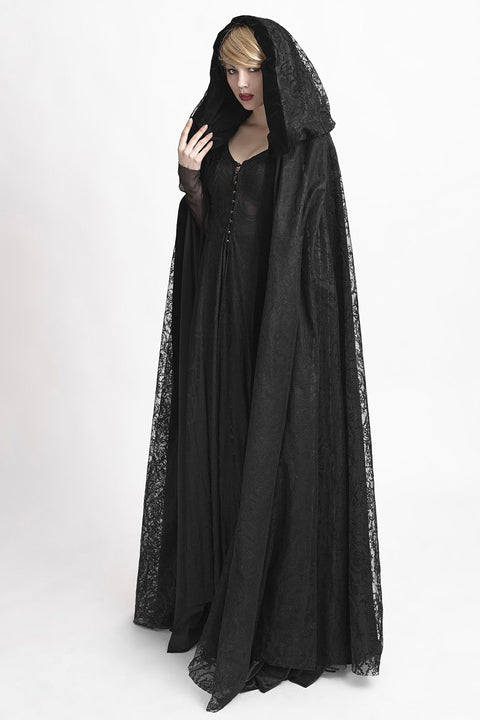 Velvet Fabric Big Cape Gothic Trench Coats With Flower Pattern