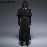 Military Black Leather Long Gothic Trench Coats With Belts