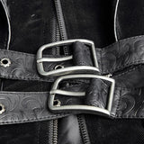 Military Black Leather Long Gothic Trench Coats With Belts