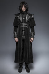 Military Black Leather Long Gothic Trench Coats With Belts
