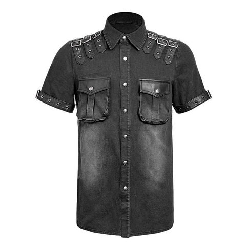 Causal Tie-dye Short Sleeves Punk Shirts With Two Pockets