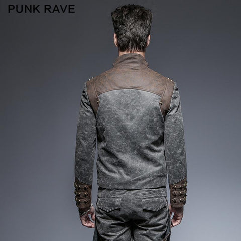 Steampunk Zipped Short Punk Jacket With Stand-up Collar