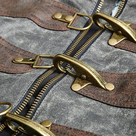 Steampunk Zipped Short Punk Jacket With Stand-up Collar