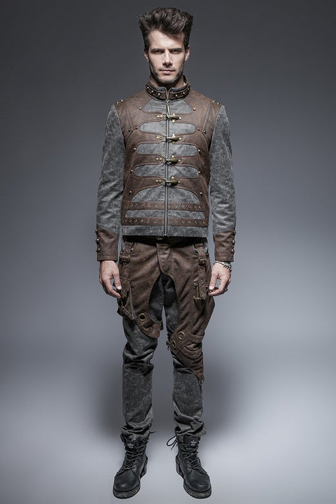 Steampunk Zipped Short Punk Jacket With Stand-up Collar