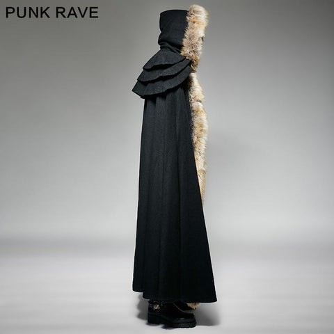 Long Cloak Gothic Trench Coats With Excellent Wool Collar