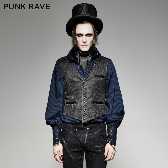 V Collar Punk Vest With Metal Carving Buttons In The Front