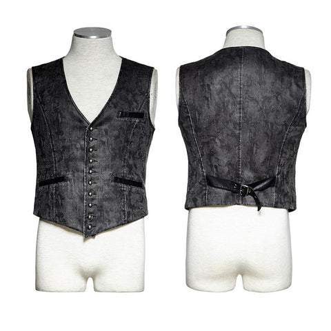 V Collar Punk Vest With Metal Carving Buttons In The Front
