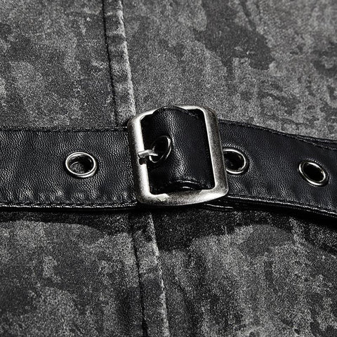 V Collar Punk Vest With Metal Carving Buttons In The Front