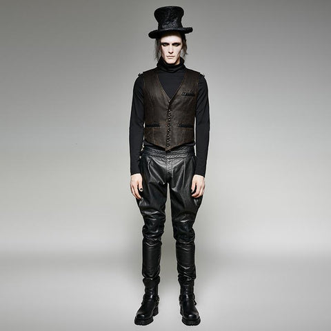 V Collar Punk Vest With Metal Carving Buttons In The Front