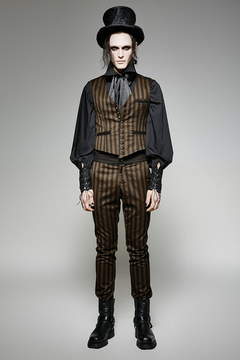 V Collar Punk Vest With Metal Carving Buttons In The Front