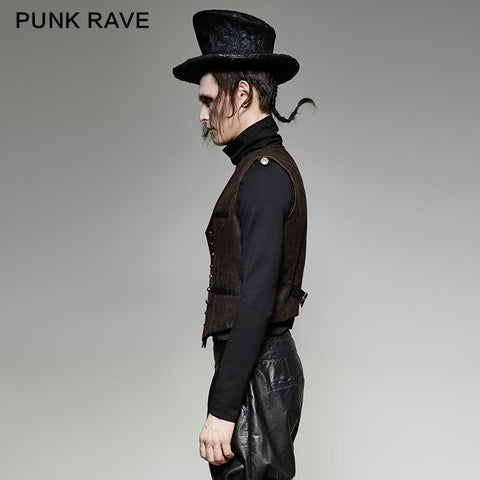 V Collar Punk Vest With Metal Carving Buttons In The Front