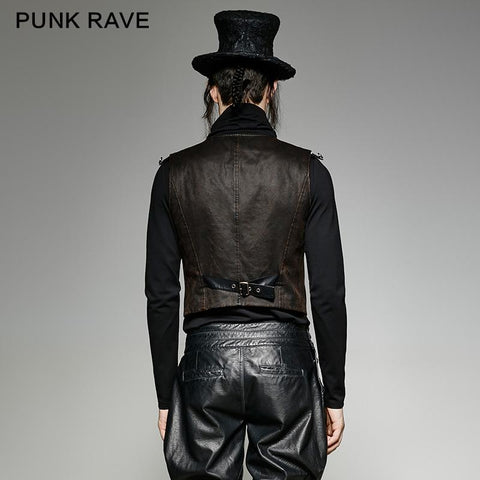 V Collar Punk Vest With Metal Carving Buttons In The Front