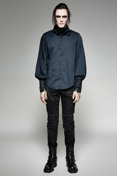 Great Black Striped Punk Shirts With Vertical Sense Plaids