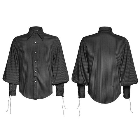 Great Black Striped Punk Shirts With Vertical Sense Plaids