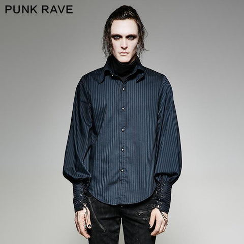 Great Black Striped Punk Shirts With Vertical Sense Plaids