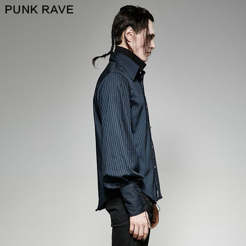 Great Black Striped Punk Shirts With Vertical Sense Plaids