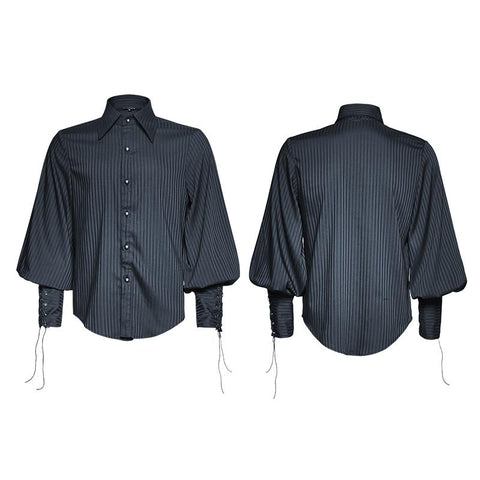 Great Black Striped Punk Shirts With Vertical Sense Plaids
