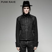 Black Rugged Denim Punk Jacket For Men With Removable Sleeves