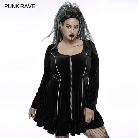 Goth chains long sleep velvet dress