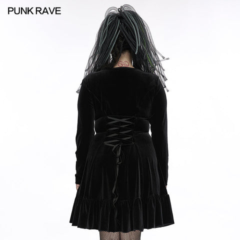 Goth chains long sleep velvet dress