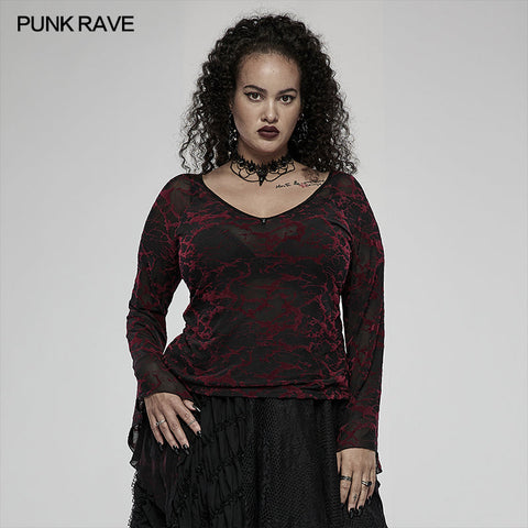 Daily goth v-neck mesh T-shirt